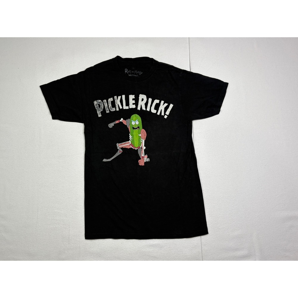 Rick and Morty Pickle Rick Graphic T-Shirt Mens Small Black Short Sleeve Tee
